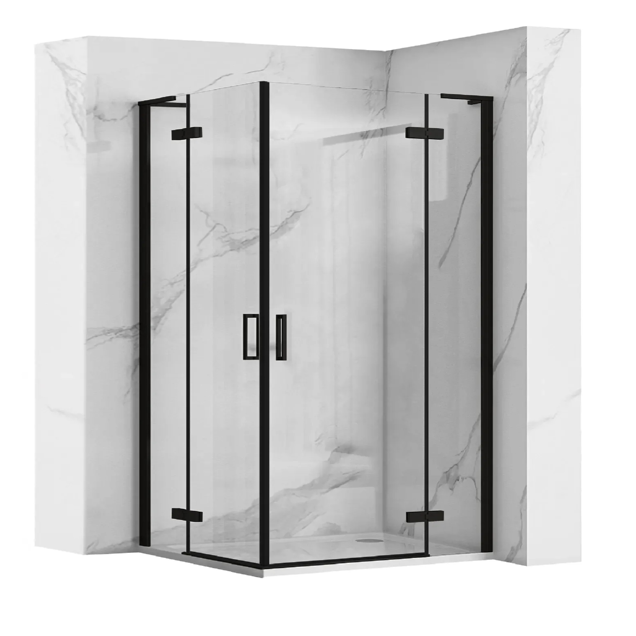 Rea Hugo Dusche 80x80 cm quadratisch schwarz seidenmatt/durchsichtiges Glas REA-K6600