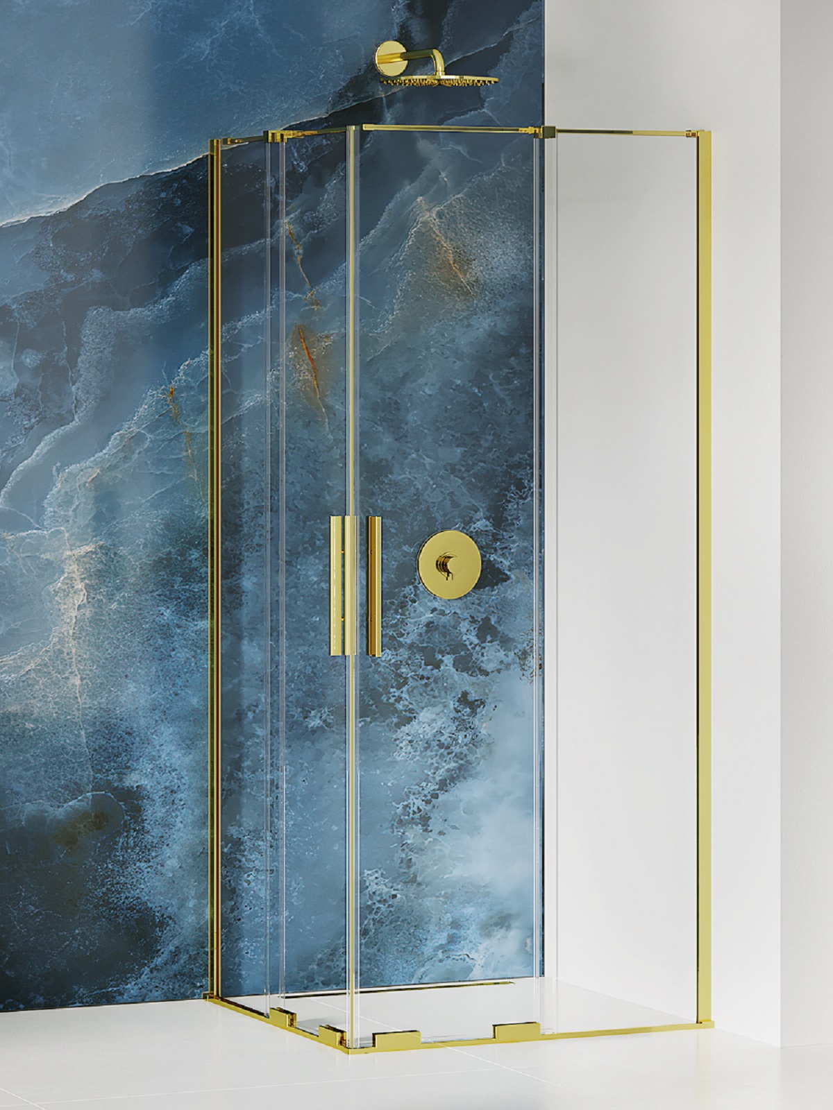 New Trendy Smart Light Gold Dusche 80x80 cm quadratisch gold Glanz/durchsichtiges Glas EXK-4263