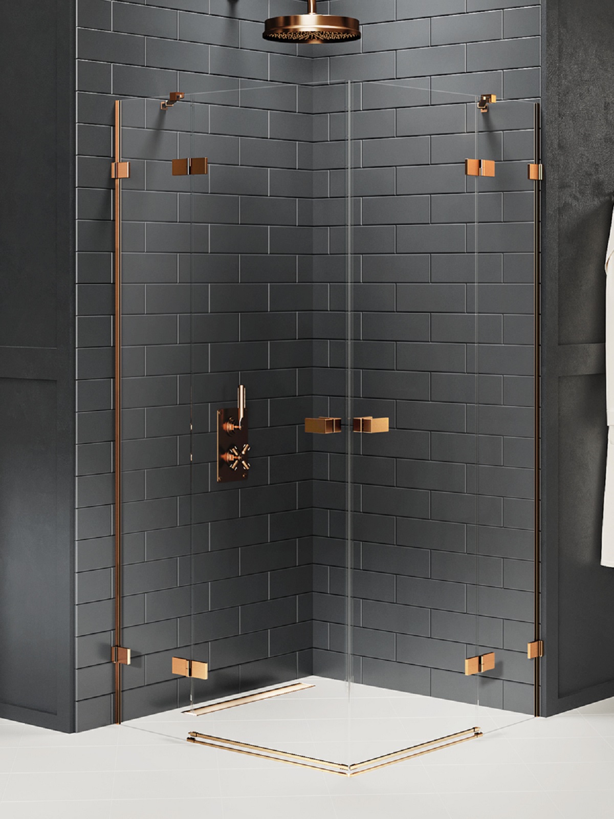 New Trendy Avexa Copper Brushed Dusche 100x90 cm rechteckig kupfer gebürstet/durchsichtiges Glas EXK-3672