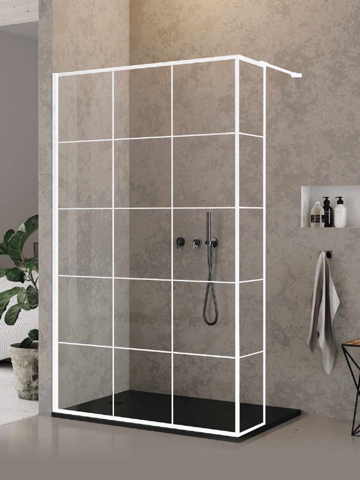 New Trendy New Modus White Begehbare Duschwand 90 cm weiß Matte/Glas mit Muster EXK-2240