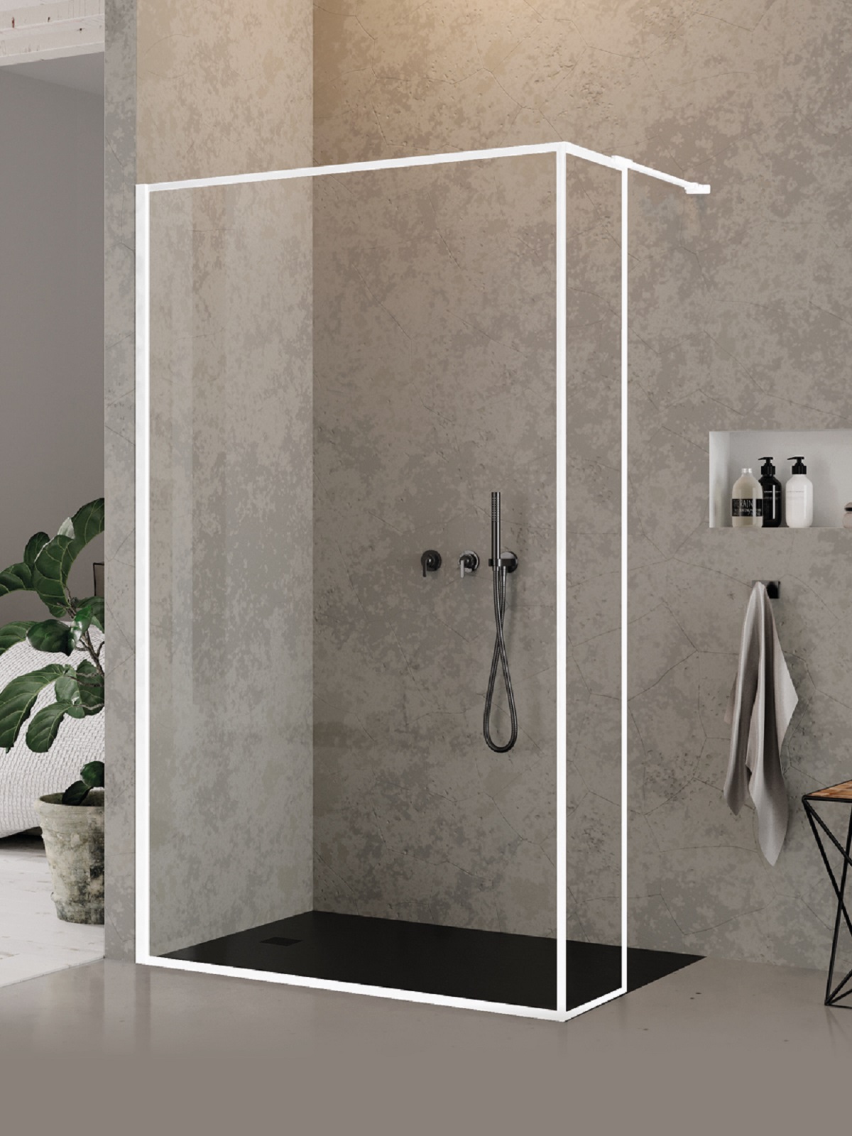 New Trendy New Modus White Begehbare Duschwand 100 cm weiß Matte/durchsichtiges Glas EXK-2249