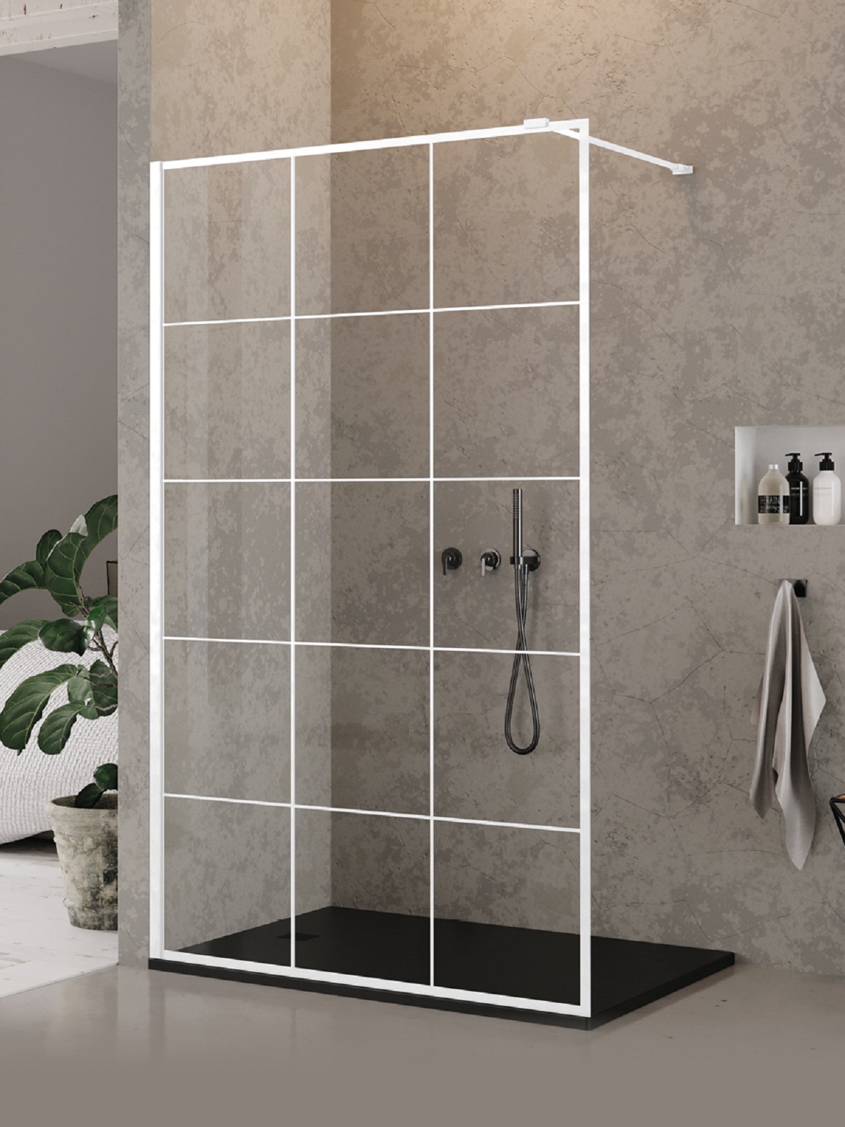 New Trendy New Modus White Begehbare Duschwand 90 cm weiß Matte/Glas mit Muster EXK-2213