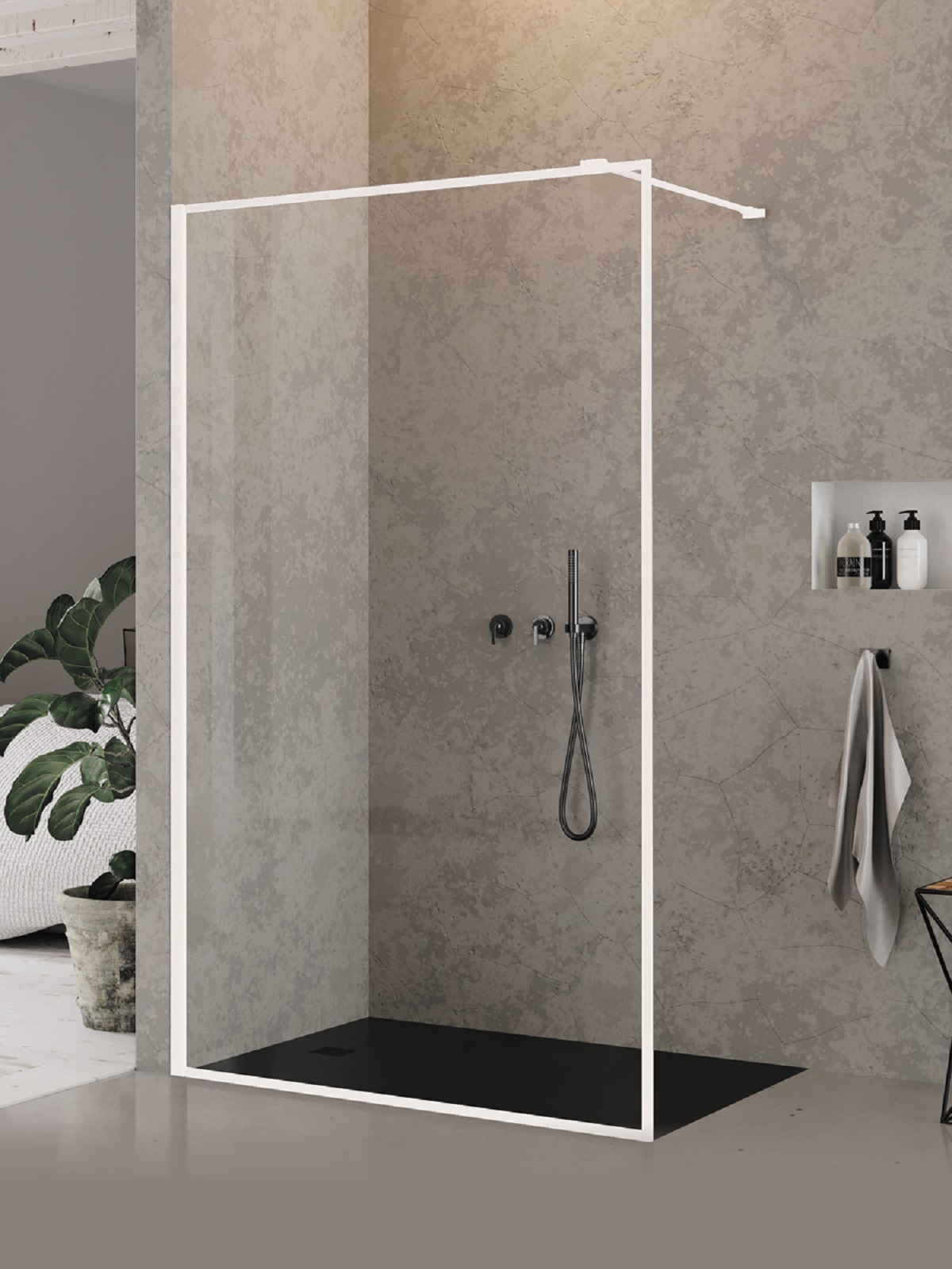 New Trendy New Modus White Begehbare Duschwand 90 cm weiß Matte/durchsichtiges Glas EXK-2223