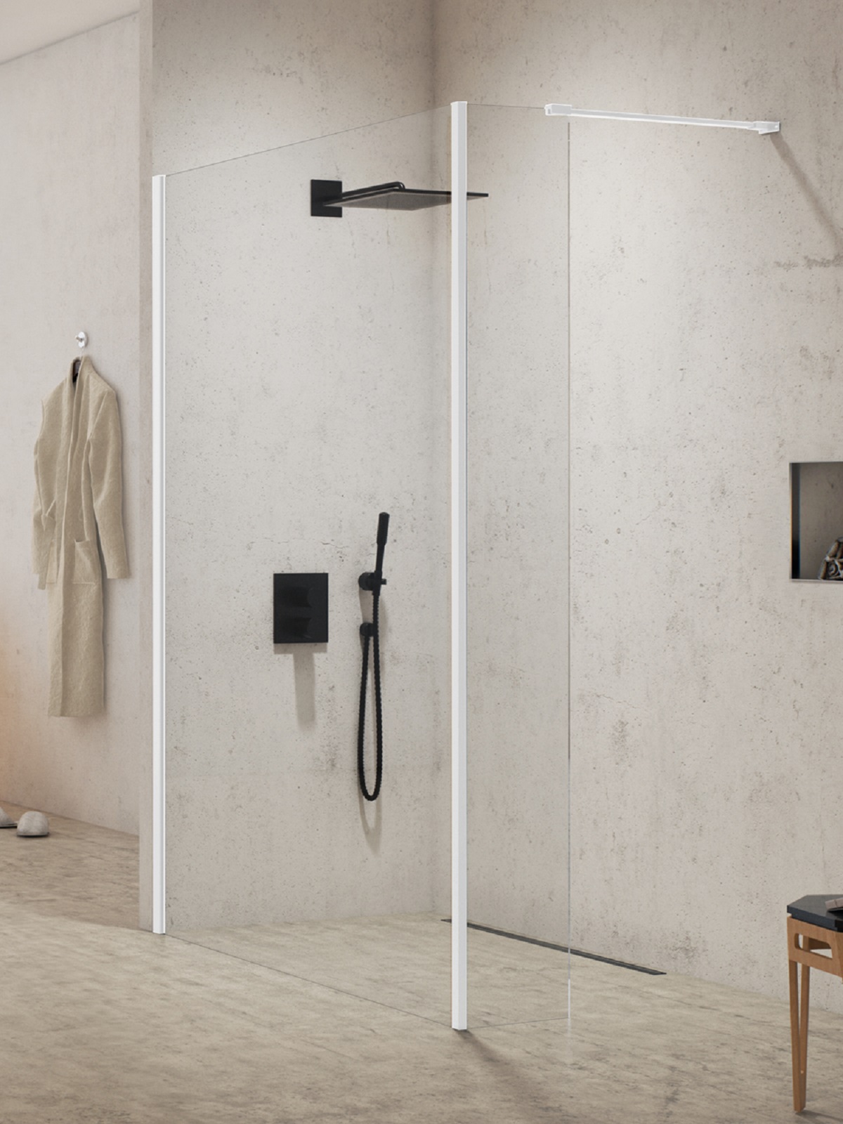 New Trendy New Modus White Begehbare Duschwand 130 cm weiß Matte/durchsichtiges Glas EXK-2234