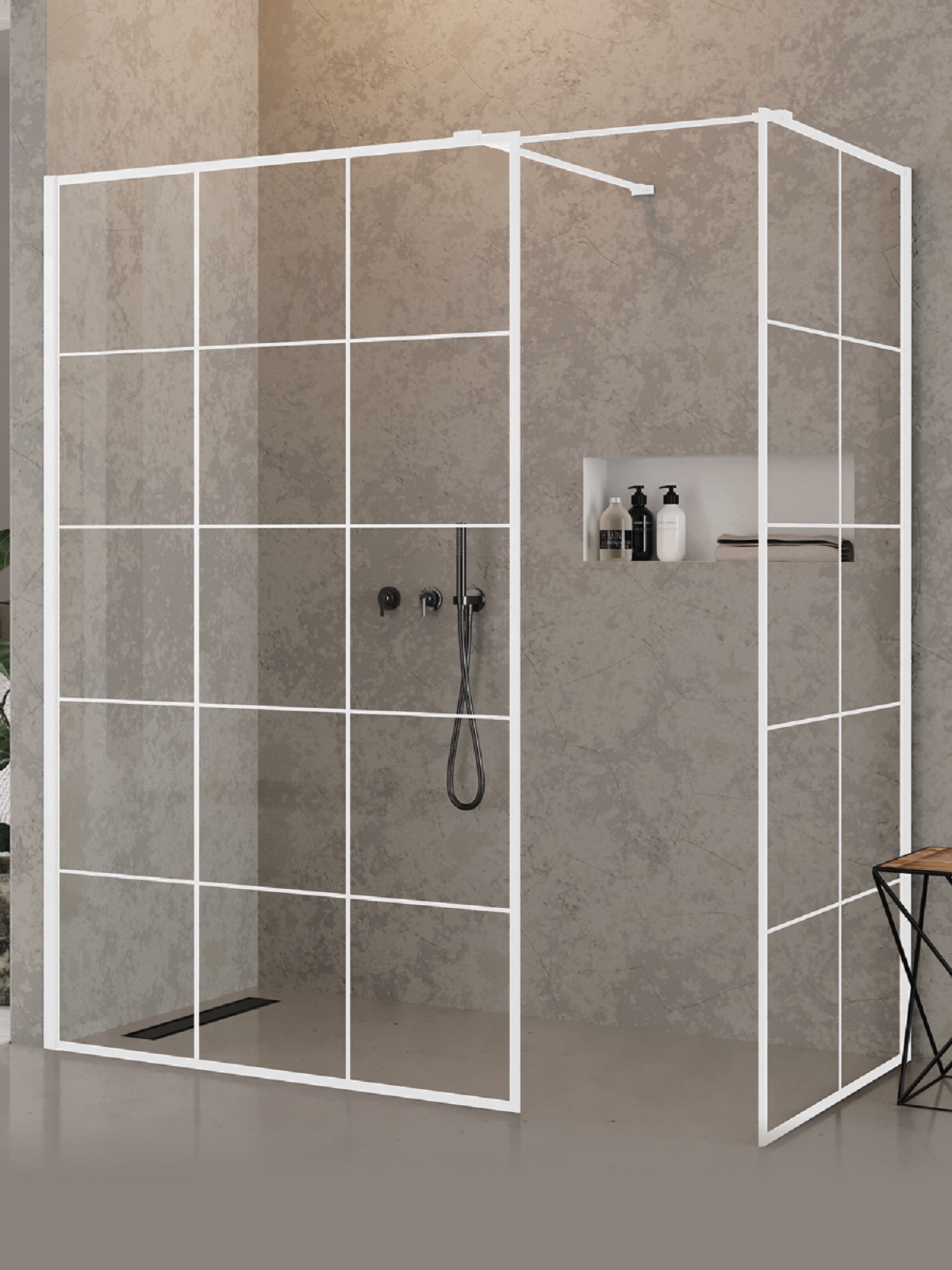 New Trendy New Modus White Begehbare Duschkabine 130x90 cm rechteckig weiß Matte/Glas mit Muster EXK-2304