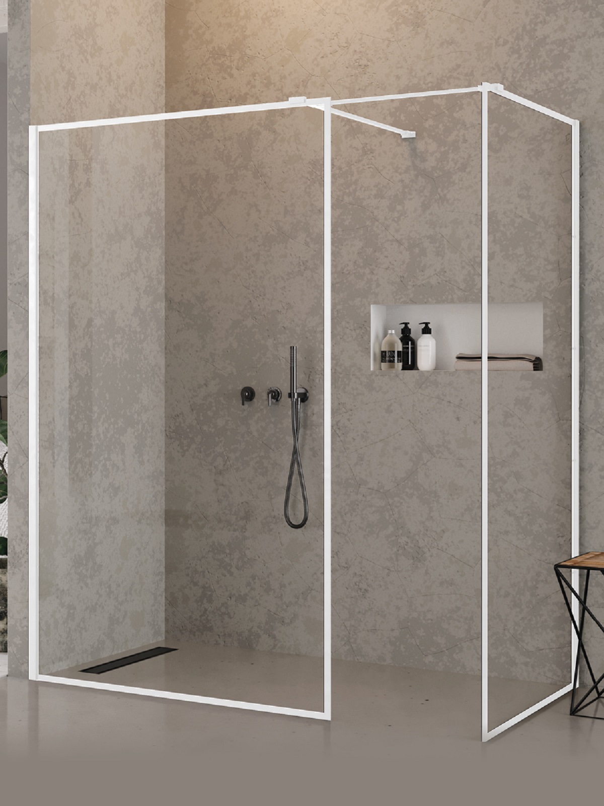 New Trendy New Modus White Begehbare Duschkabine 170x100 cm rechteckig weiß Matte/durchsichtiges Glas EXK-2329