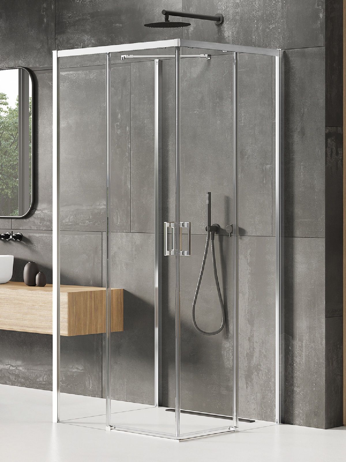 New Trendy Prime Dusche 90x80 cm rechteckig chrom Glanz/durchsichtiges Glas K-1517