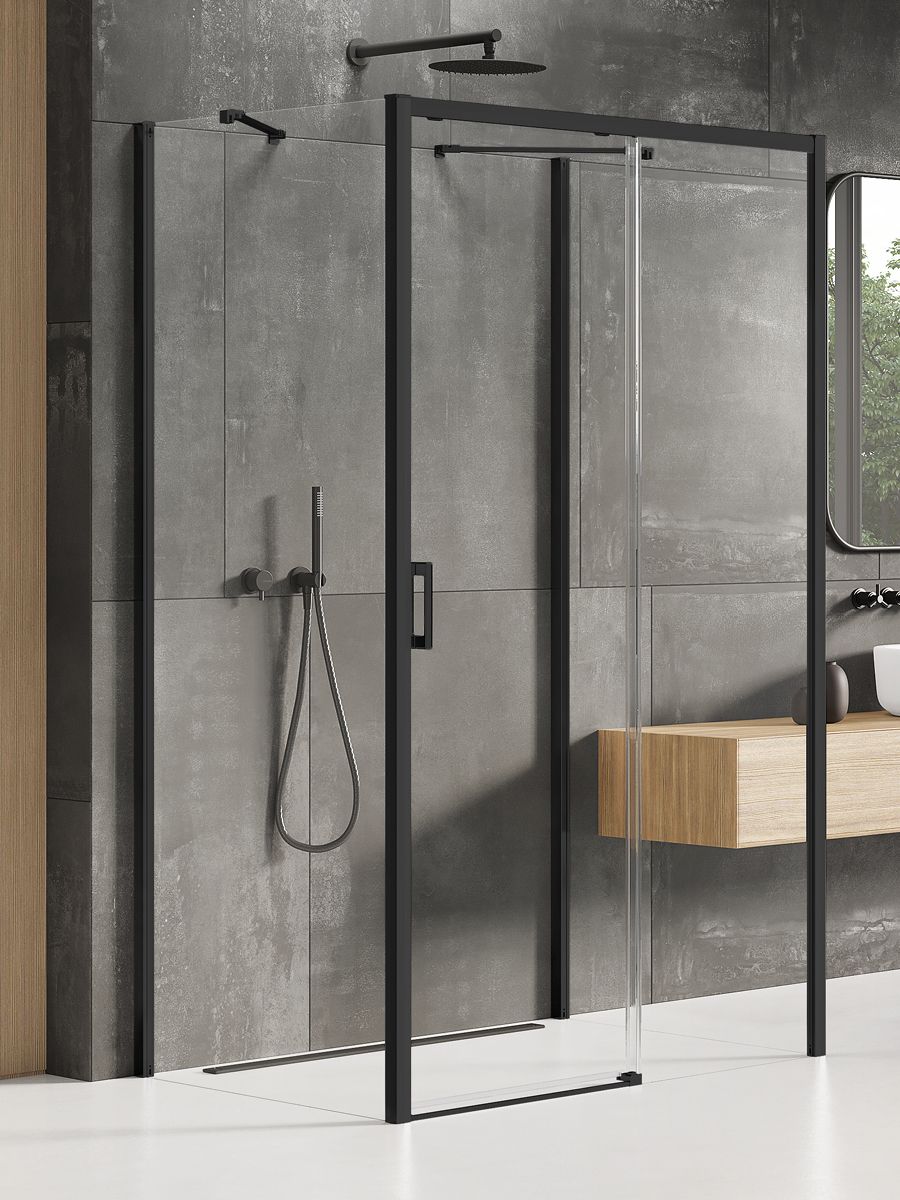 New Trendy Prime Black Dusche 160x90 cm rechteckig schwarz Matte/durchsichtiges Glas K-0962