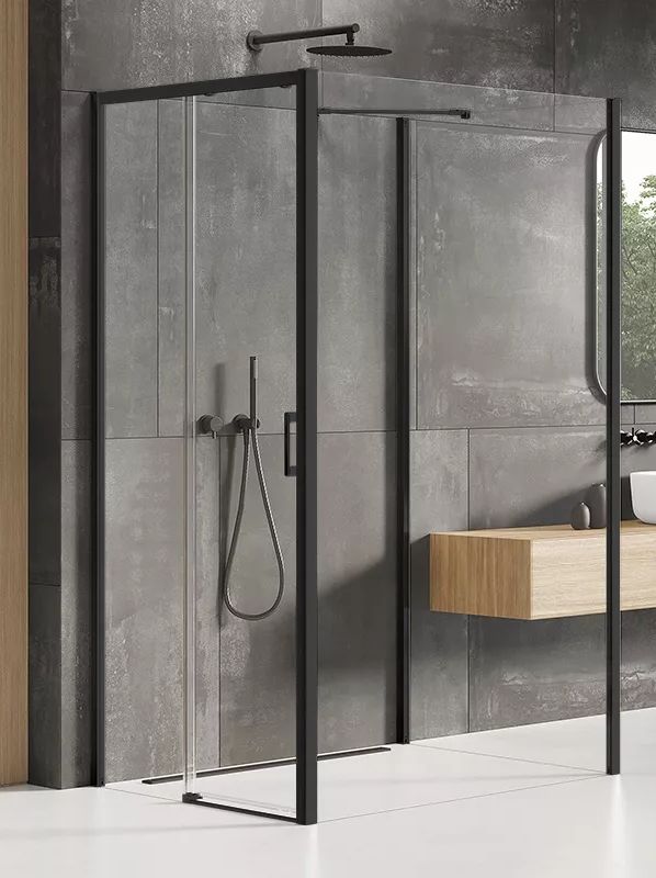 New Trendy Prime Black Dusche 120x100 cm rechteckig schwarz Matte/durchsichtiges Glas K-0975