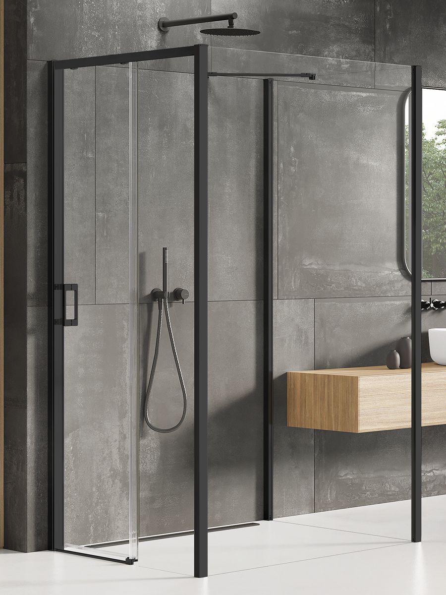 New Trendy Prime Black Dusche 110x100 cm rechteckig schwarz Matte/durchsichtiges Glas K-1618