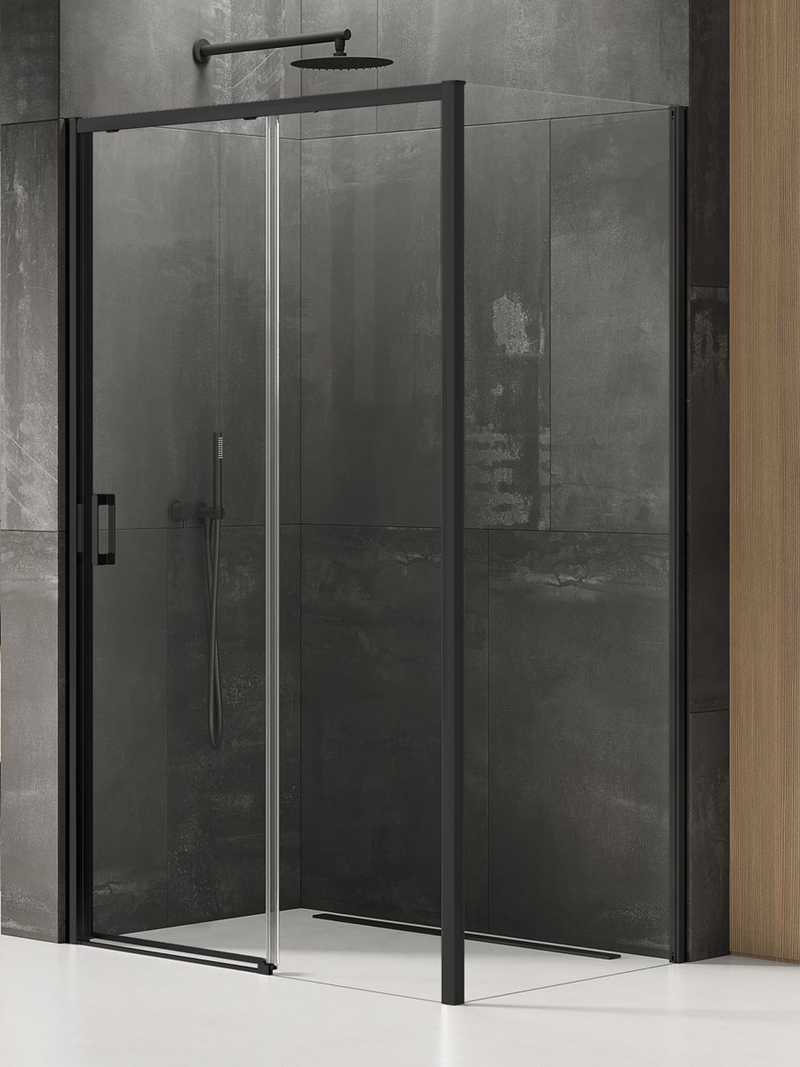 New Trendy Prime Black Dusche 160x100 cm rechteckig schwarz Matte/durchsichtiges Glas K-1331
