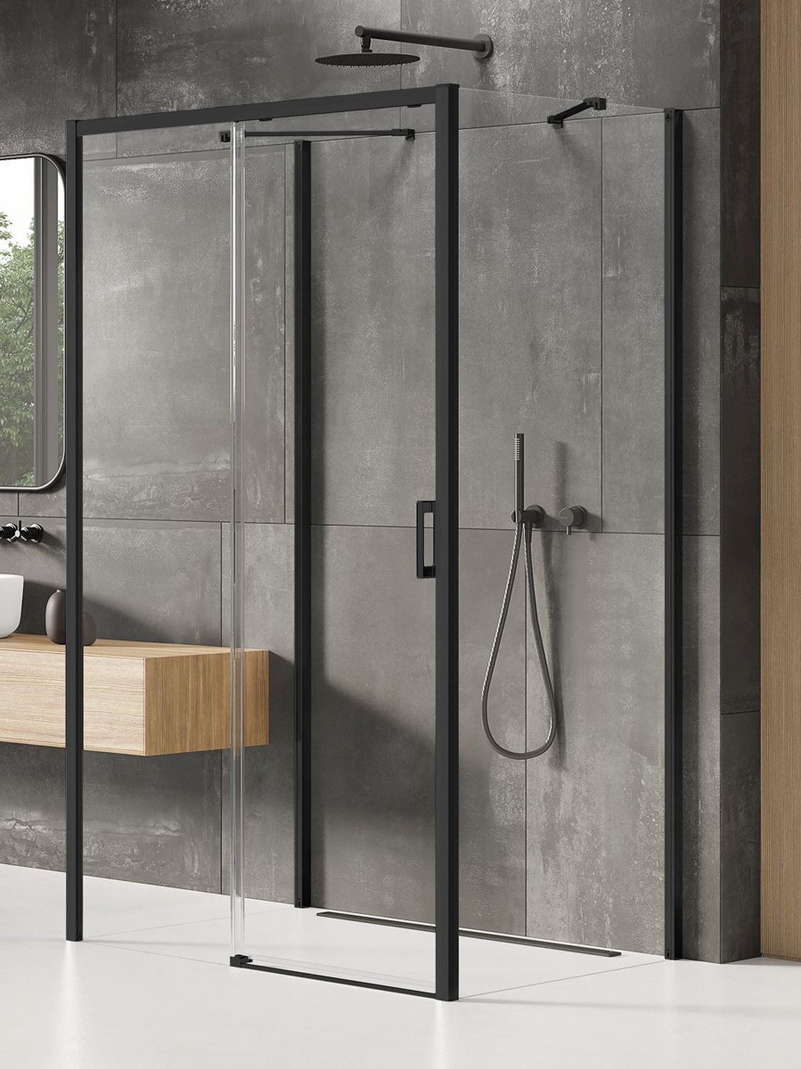 New Trendy Prime Black Dusche 120x70 cm rechteckig schwarz Matte/durchsichtiges Glas K-0916
