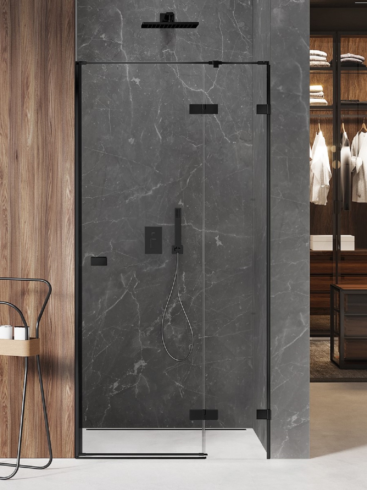 New Trendy Avexa Black Duschtüren 110 cm aufklappbar schwarz Matte/durchsichtiges Glas EXK-1553