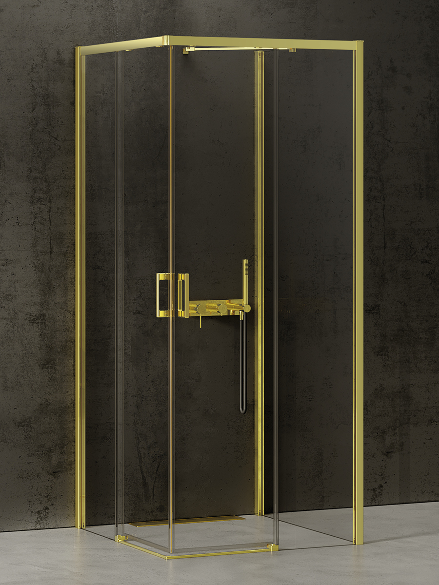 New Trendy Prime Light Gold Dusche 90x80 cm rechteckig gold Glanz/durchsichtiges Glas K-1186