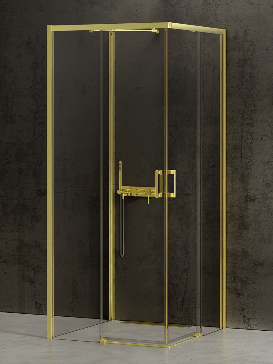 New Trendy Prime Light Gold Dusche 90x80 cm rechteckig gold Glanz/durchsichtiges Glas K-1544