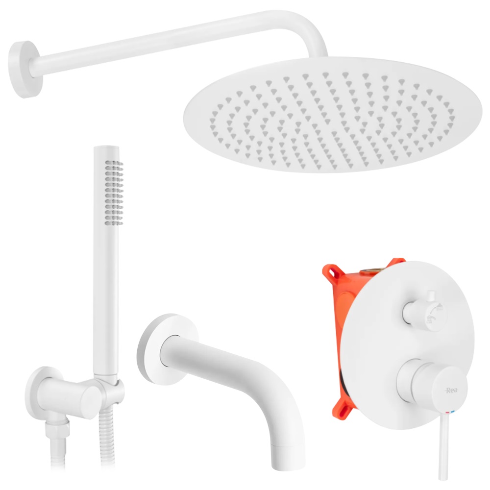 Rea Lungo Badewannen- und Duschset Unterputz mit Thermostat mit Regenbrause weiß REA-P6611