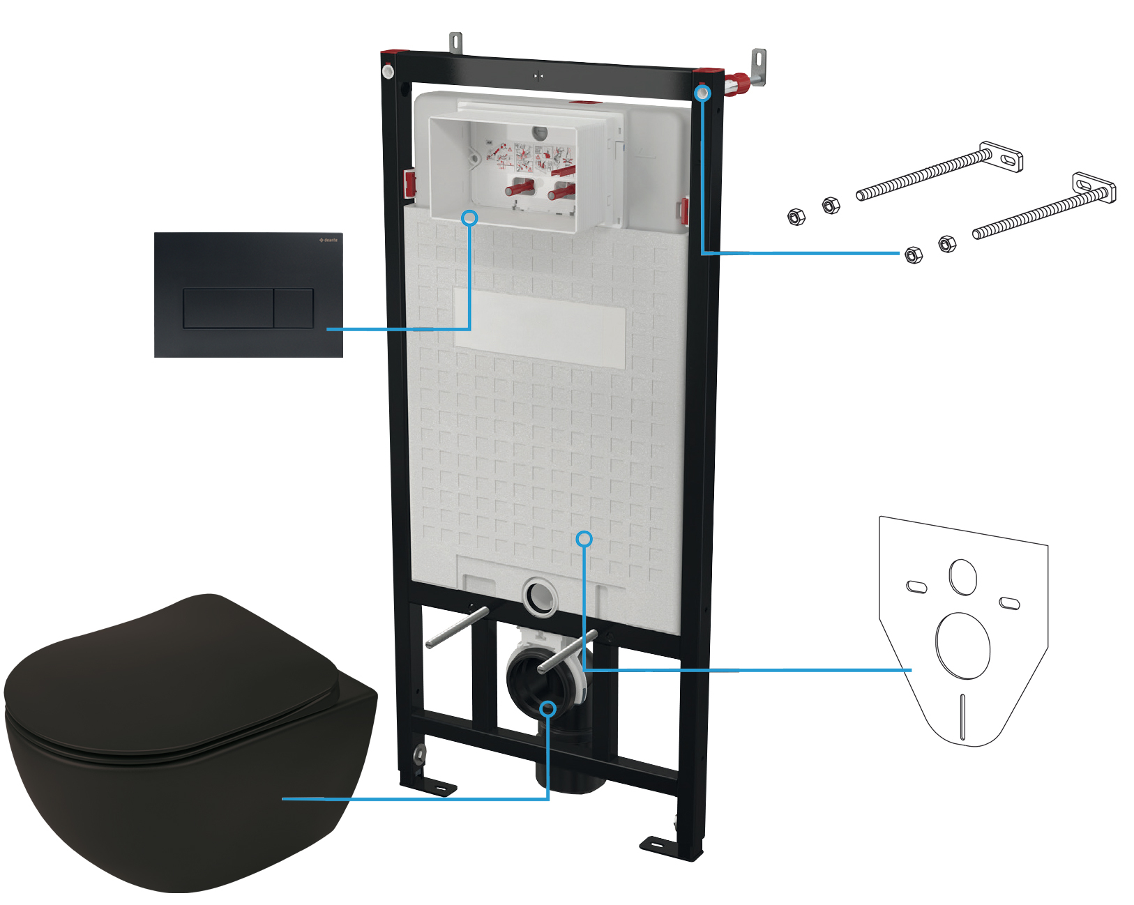 Deante Peonia Zero Set bestehend aus einem Rahmen mit einer Schüssel, einem Brett und einem Knopf CDENNZPW