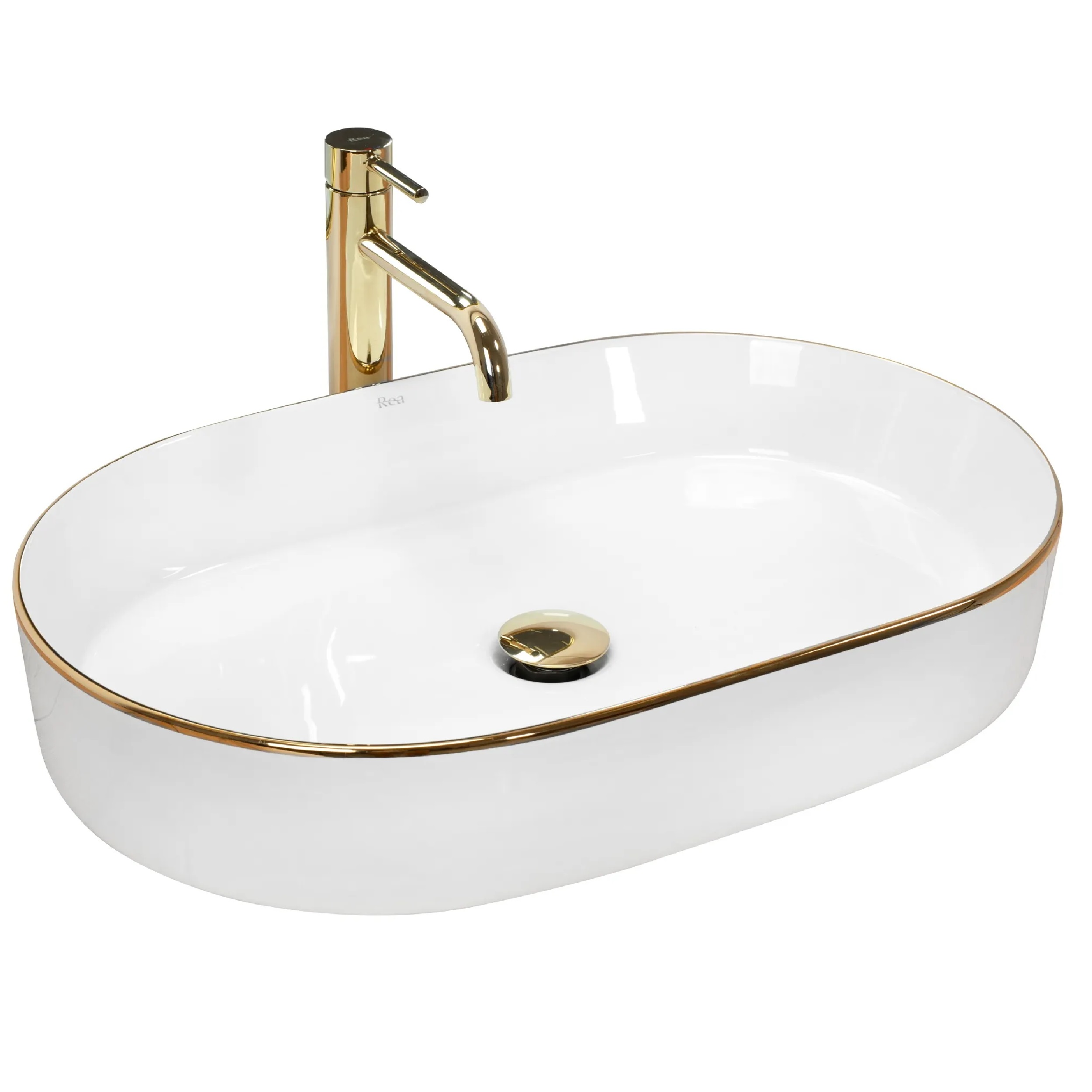 Rea Nadia Waschbecken 61x38.5 cm oval Aufsatzwaschbecken weiß-gold REA-U1063