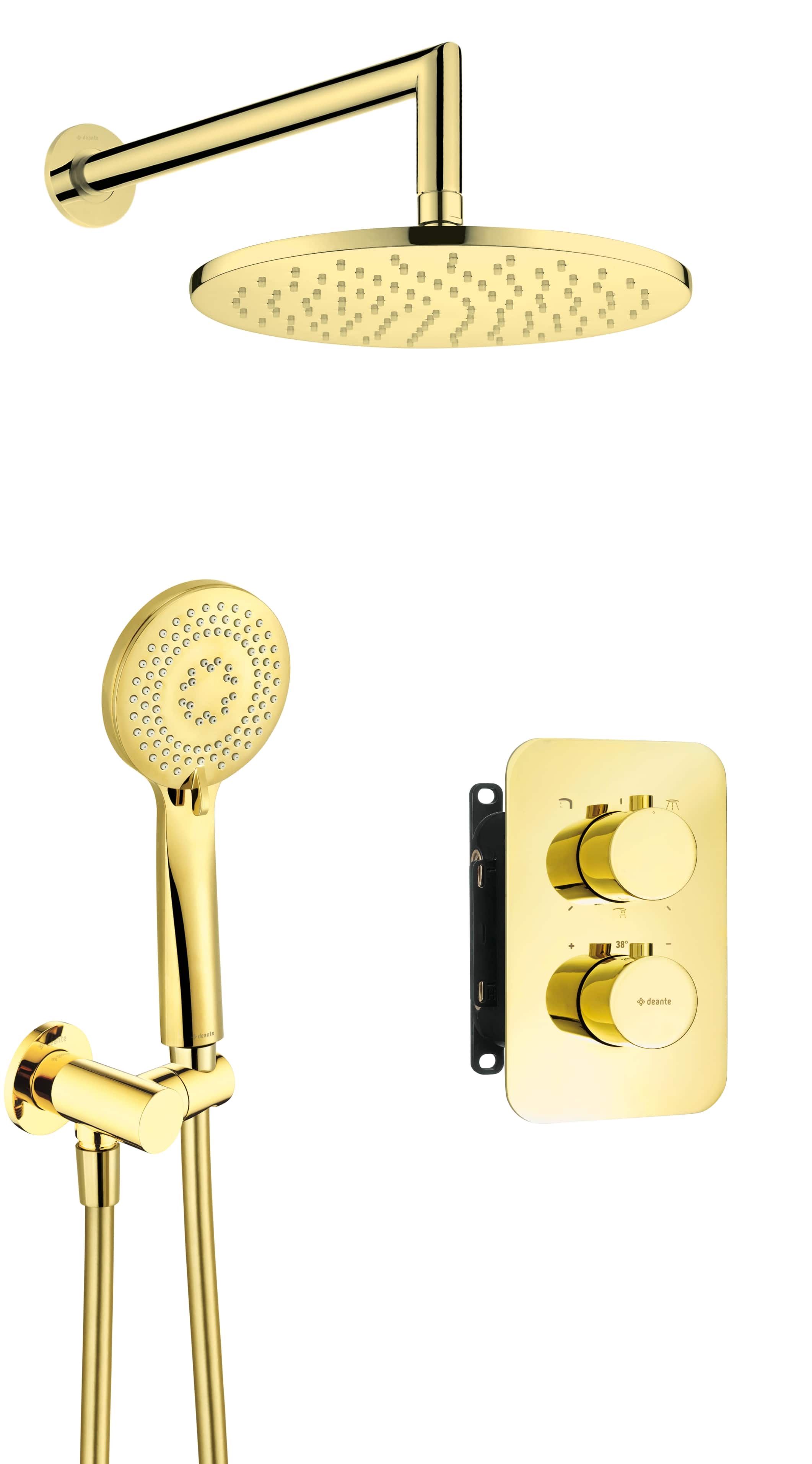Deante Arnika Duschset Unterputz mit Thermostat mit Regenbrause gold BXYZGEBT