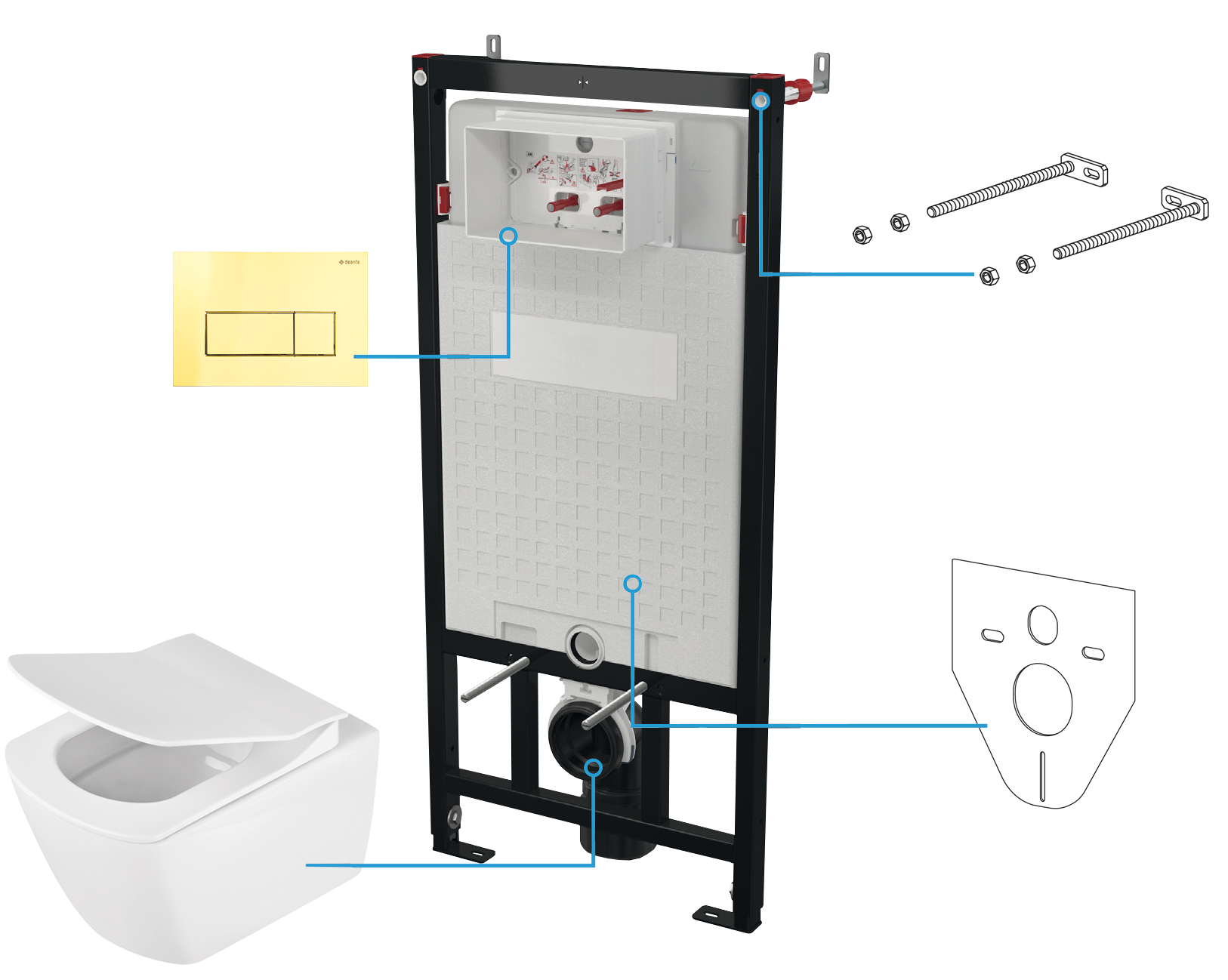 Deante Anemon set bestehend aus einer schüssel mit brett und einem rahmen mit knopf CDZZ6ZPW
