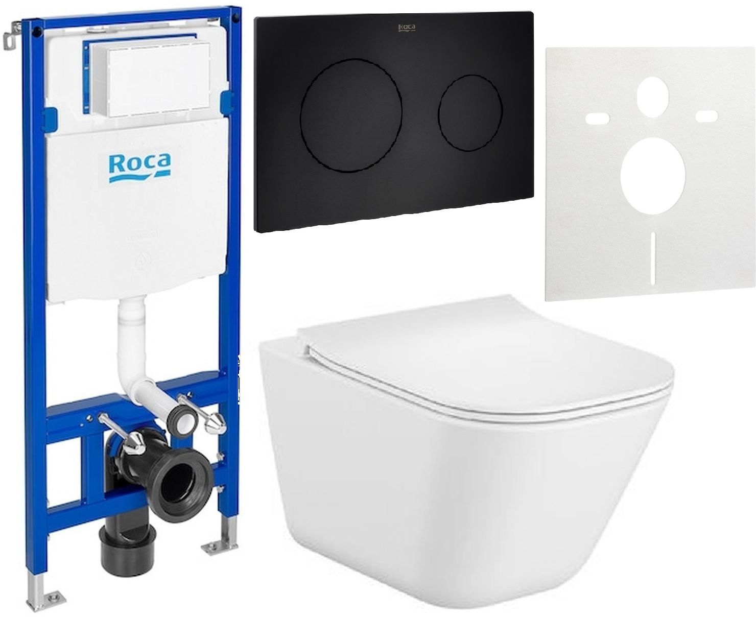 Set WC-Becken mit Absenkautomatik-Sitz Roca Gap Square A34H472000, Unterputzrahmen Roca Duplo One A890070020, A890189206, A890063000