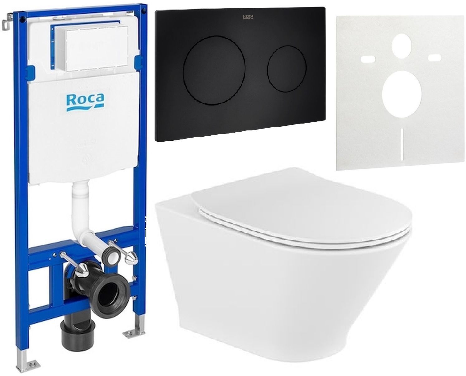 Set WC-Becken mit Absenkautomatik-Sitz Roca Gap Round A34H0N8000, Unterputzrahmen Roca Duplo One A890070020, A890189206, A890063000