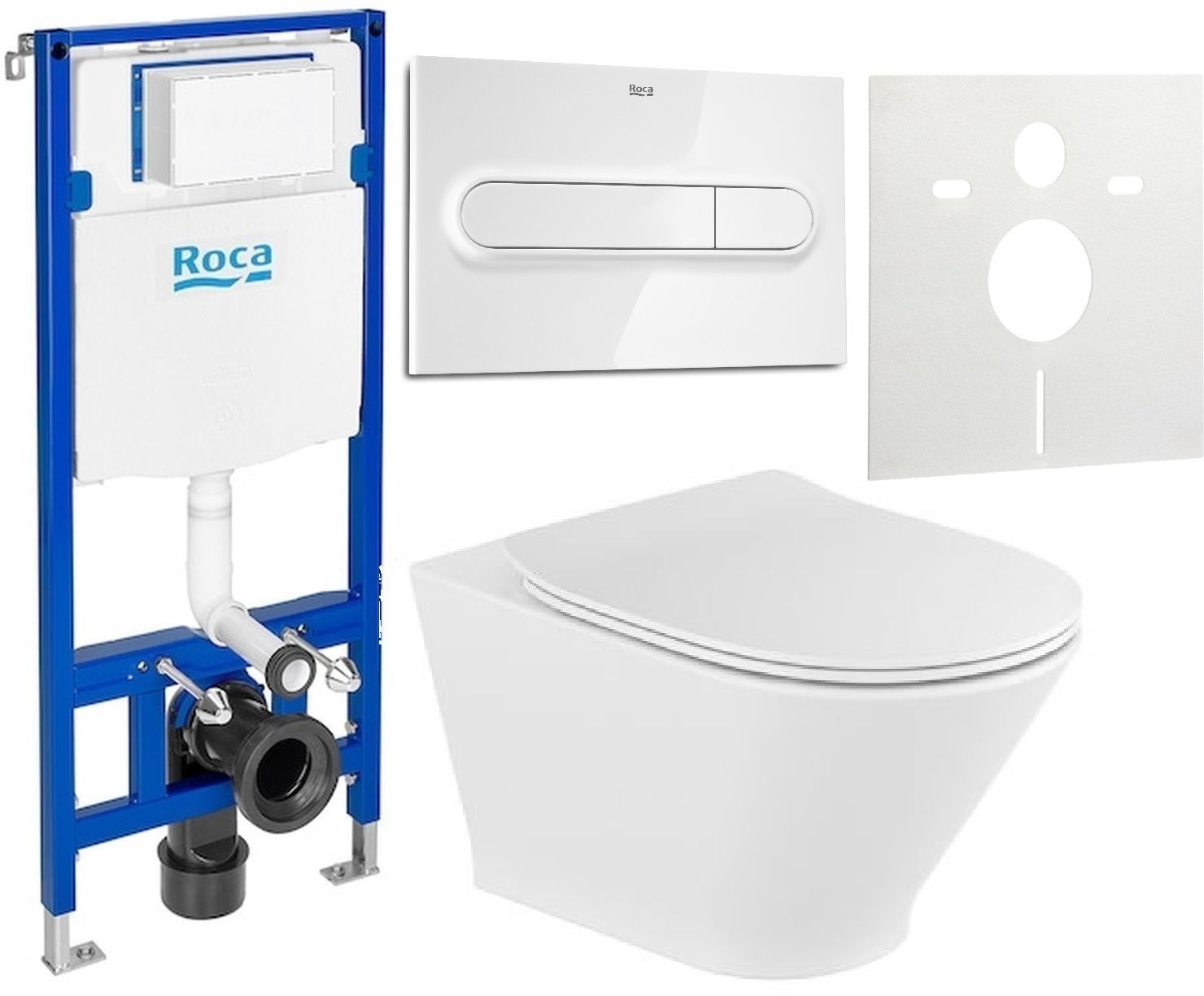 Set WC-Becken mit Absenkautomatik-Sitz Roca Gap Round A34H0N8000, Unterputzrahmen Roca Duplo One A890070020, A890195000, A890063000