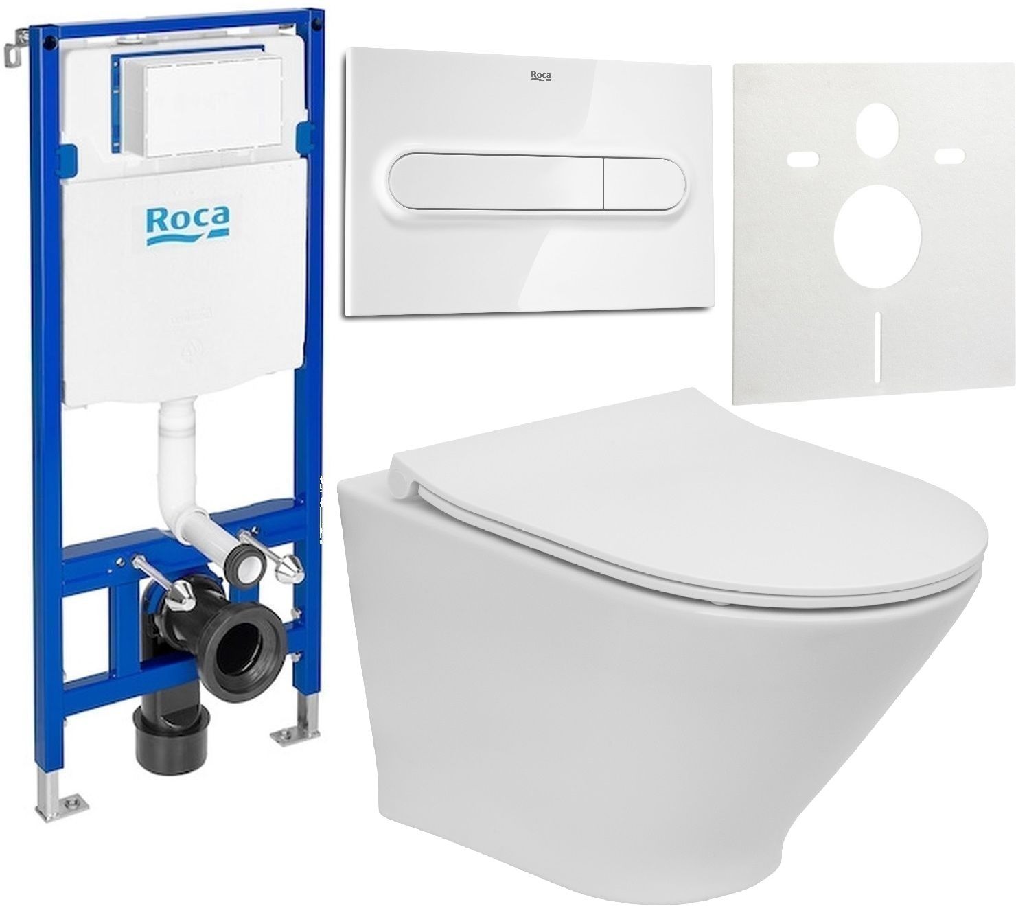 Set WC-Becken mit Absenkautomatik-Sitz Roca Gap Round A34H0N3000, Unterputzrahmen Roca Duplo One A890070020, A890195000, A890063000