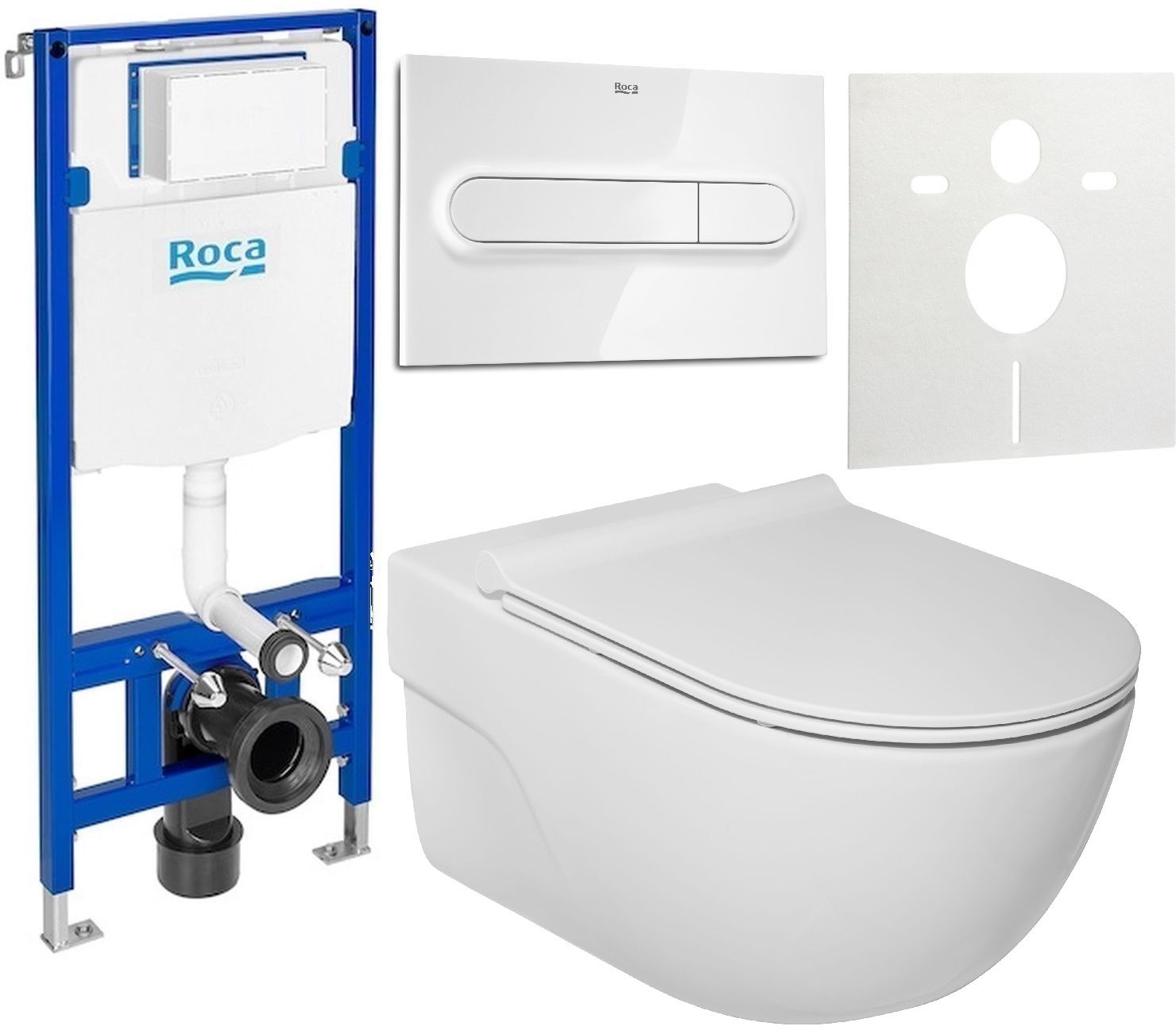 Set WC-Becken mit Absenkautomatik-Sitz Roca Meridian A34H240000, Unterputzrahmen Roca Duplo One A890070020, A890195000, A890063000