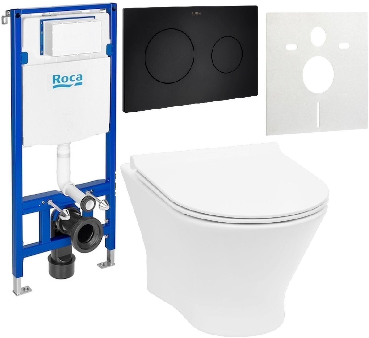 Set WC-Becken mit Absenkautomatik-Sitz Roca Nexo A34H64L000, Unterputzrahmen Roca Duplo One A890070020, A890189206, A890063000