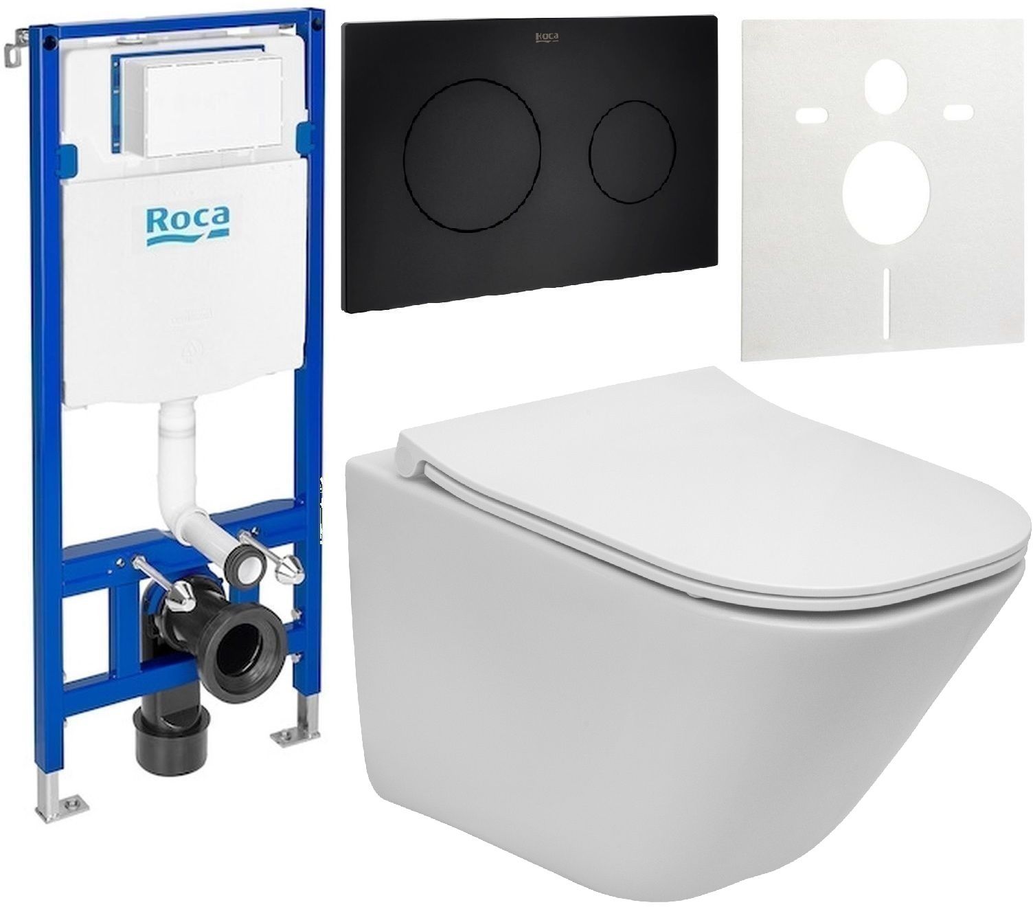 Set WC-Becken Roca Gap Square A34647A000, Unterputzrahmen Roca Duplo One A890070020, A80173200B, A890189206, A890063000