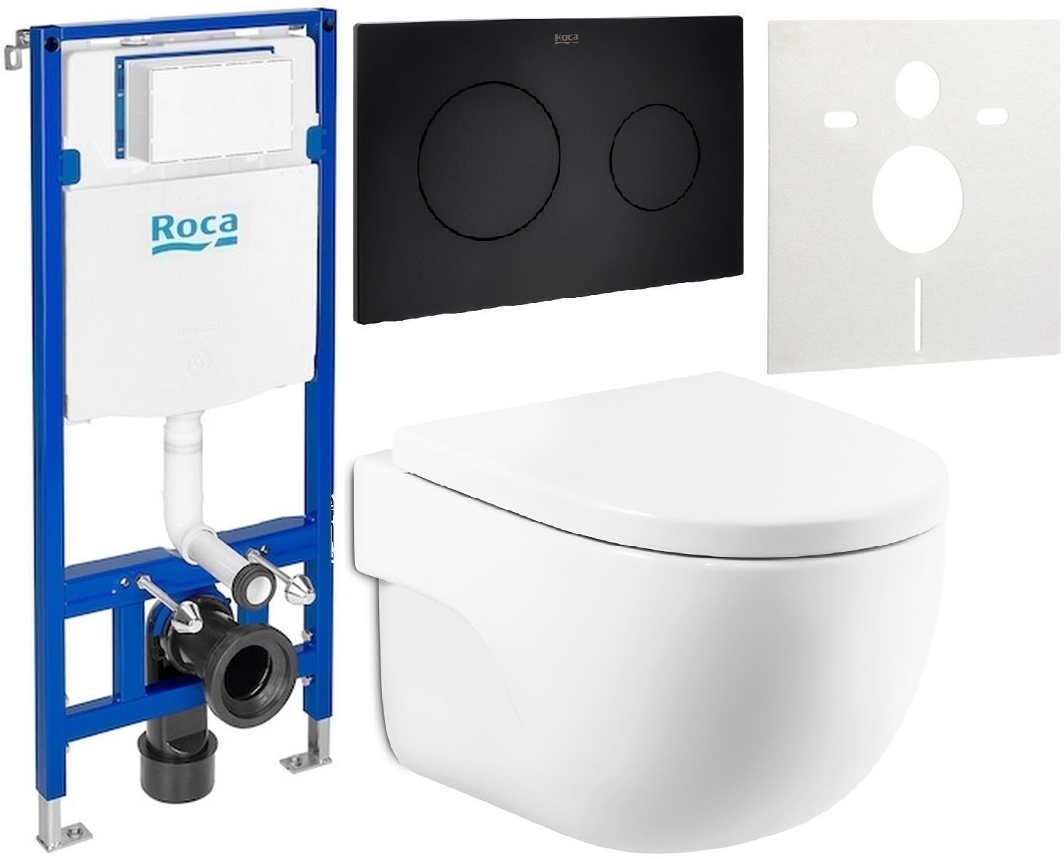 Set WC-Becken Roca Meridian A346244S00, Unterputzrahmen Roca Duplo One A890070020, A8012AC00B, A890189206, A890063000