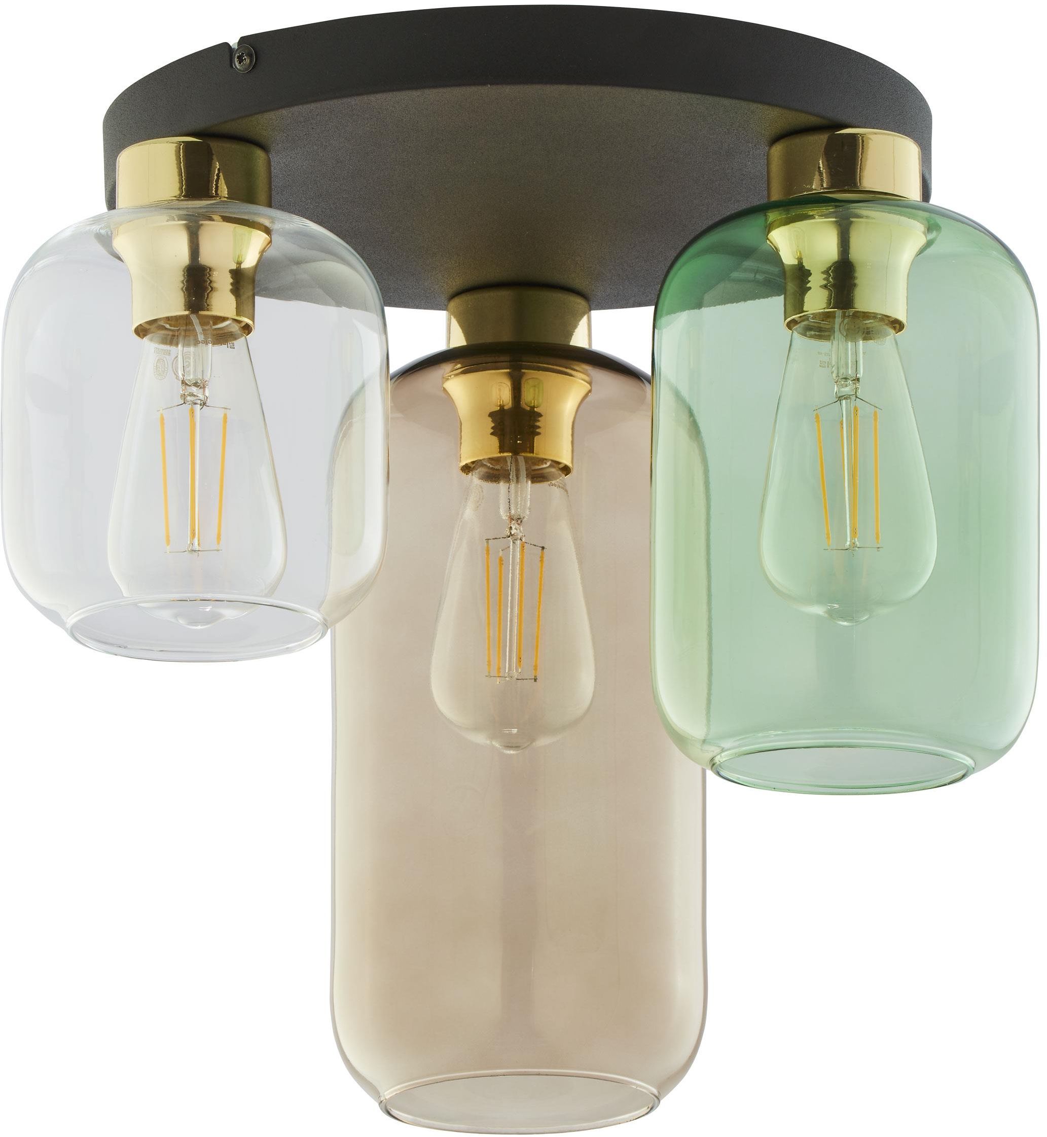 TK Lighting Marco Deckenlampe 3x15 W schwarz-grün-transparent-bernstein 3318