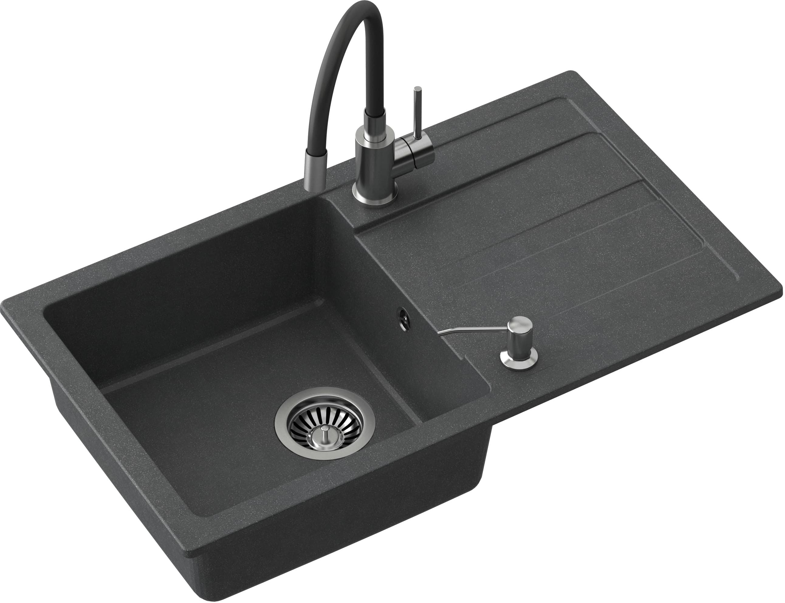 Quadron Ready Max waschbecken mit wasserhahn und spender schwarz/stahl TQ7744RMCZ