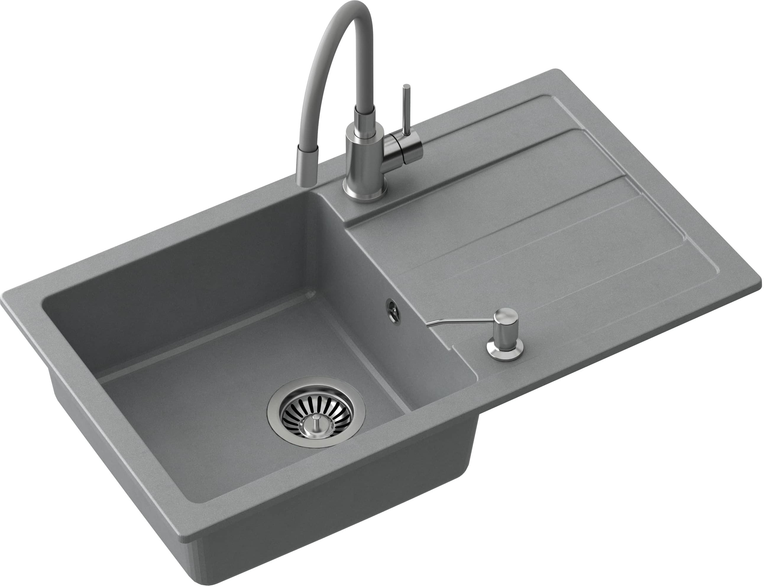 Quadron Ready Max waschbecken mit wasserhahn und spender grau/stahl TQ7744RMSZ