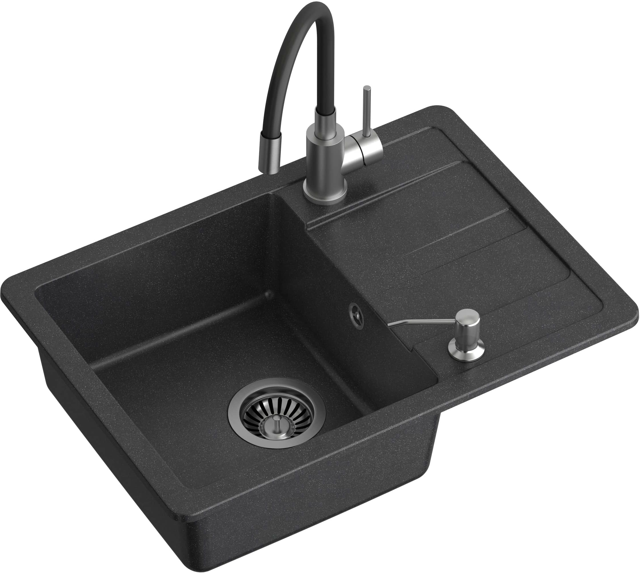 Quadron Ready Smart Waschbecken mit Wasserhahn und Spender schwarz/stahl TQ6244RSCZ