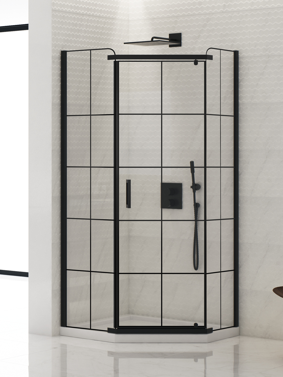 New Trendy New Komfort Black Dusche 90x90 cm schwarz Matte/Glas mit Muster K-0808