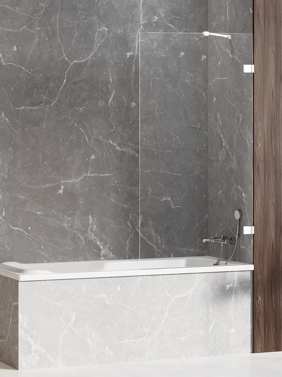 New Trendy Avexa White Badewannenabtrennung 90 cm einteilig weiß Matte/durchsichtiges Glas EXK-2964-WP