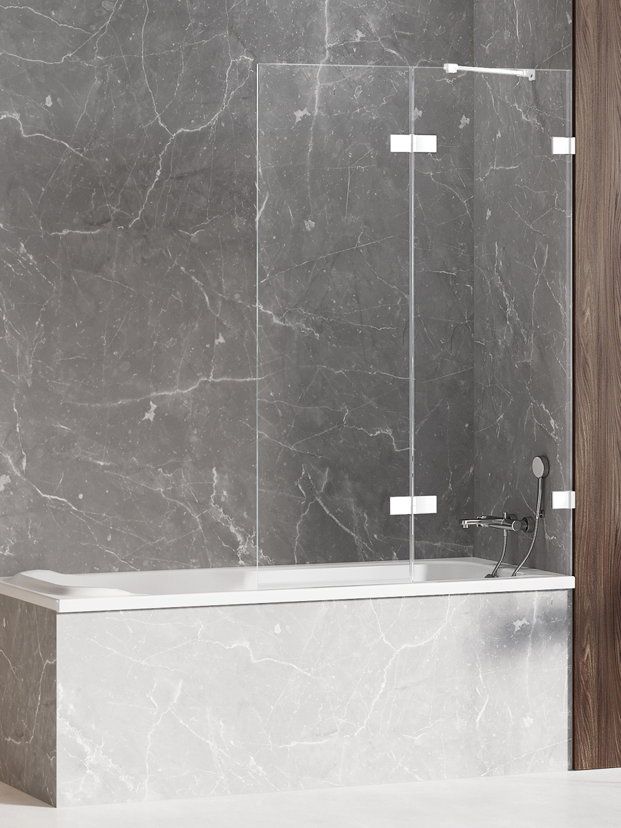 New Trendy Avexa White Badewannenabtrennung 100 cm zweigeteilt weiß Matte/durchsichtiges Glas EXK-2973