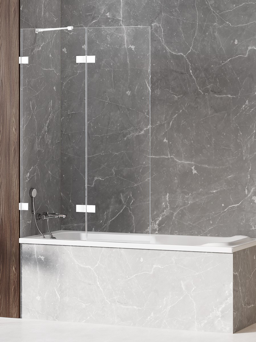 New Trendy Avexa White Badewannenabtrennung 110 cm zweigeteilt weiß Matte/durchsichtiges Glas EXK-2974