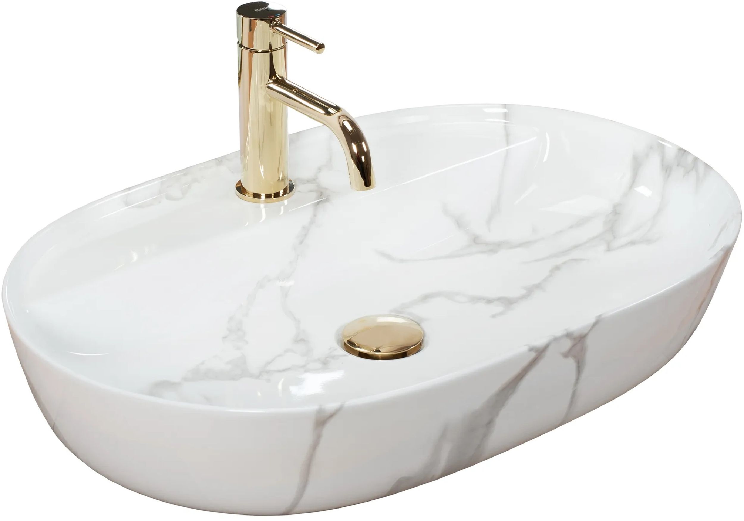 Rea Aura Waschbecken 60.5x40.5 cm oval Aufsatzwaschbecken grauer Stein REA-U8003