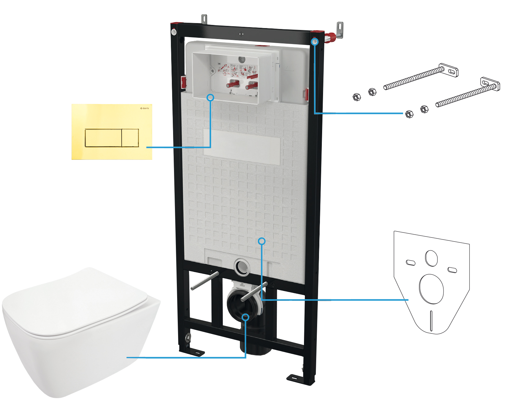 Deante Hiacynt New Set bestehend aus einem Rahmen mit einer Schüssel, einem Brett und einem Knopf CDY_Z6ZPW