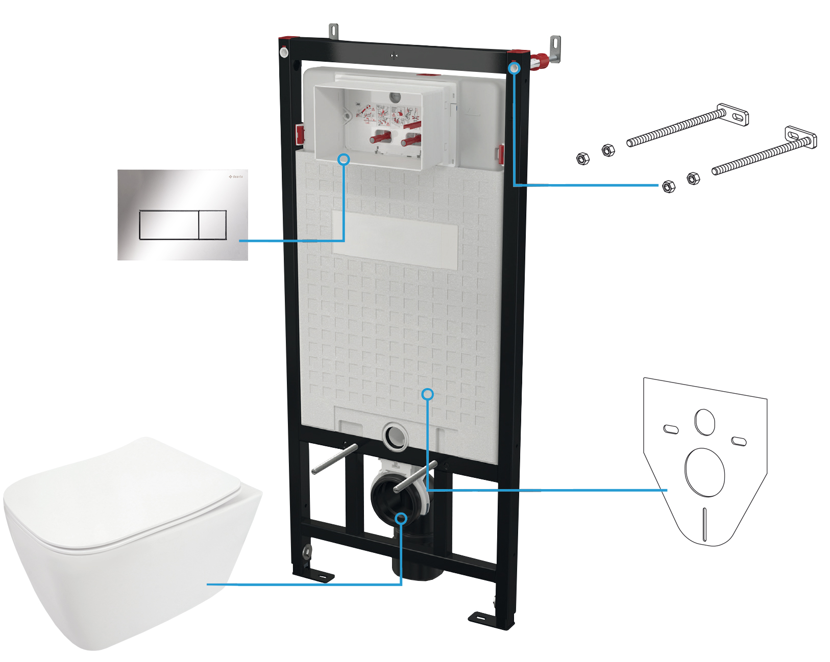 Deante Hiacynt New set bestehend aus einem rahmen mit einer schüssel, einem brett und einem knopf CDY_S6ZPW