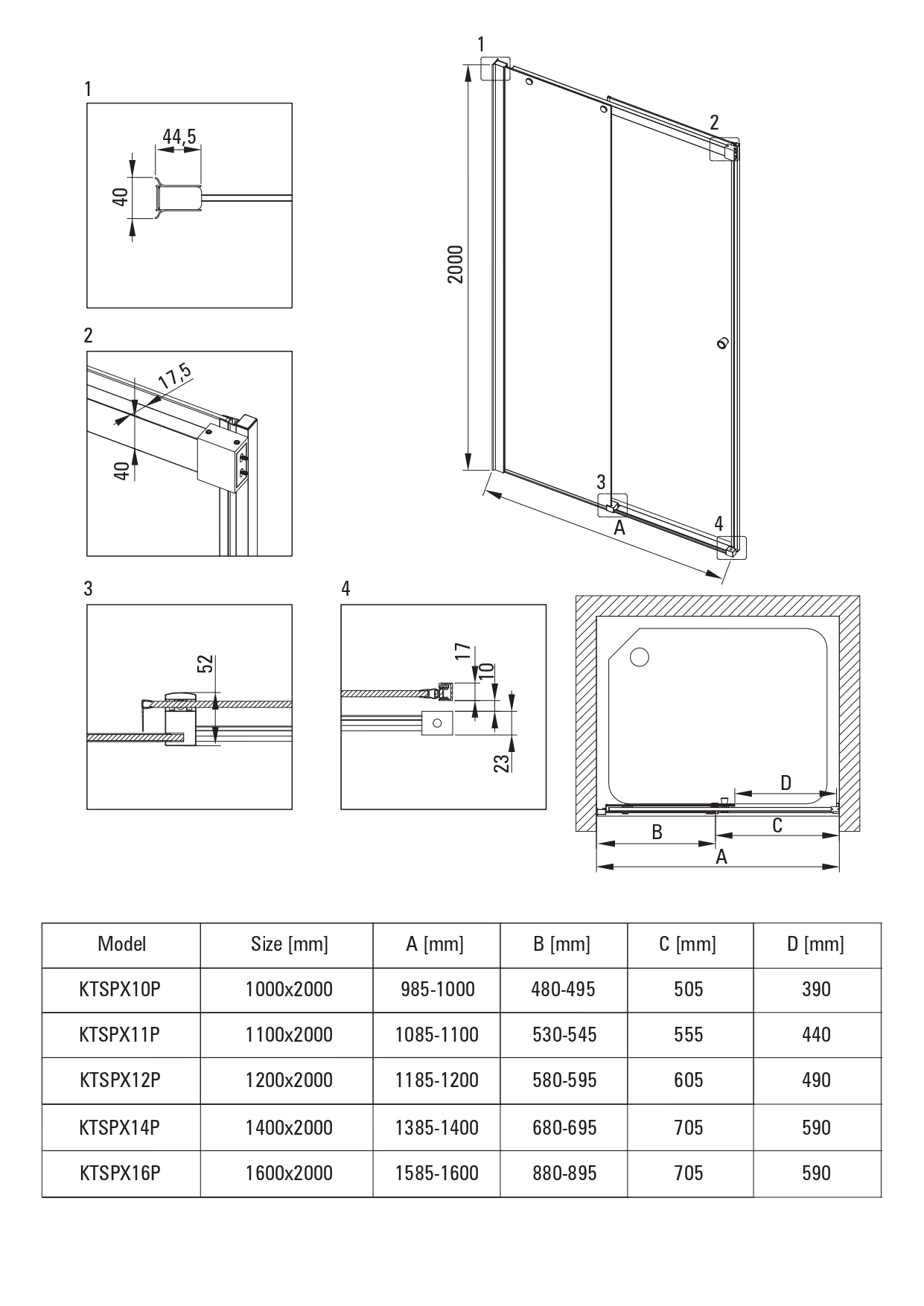 Deante Kerria Plus Duschtüren 100 cm Schiebe- schwarz Matte/durchsichtiges Glas KTSPN10P