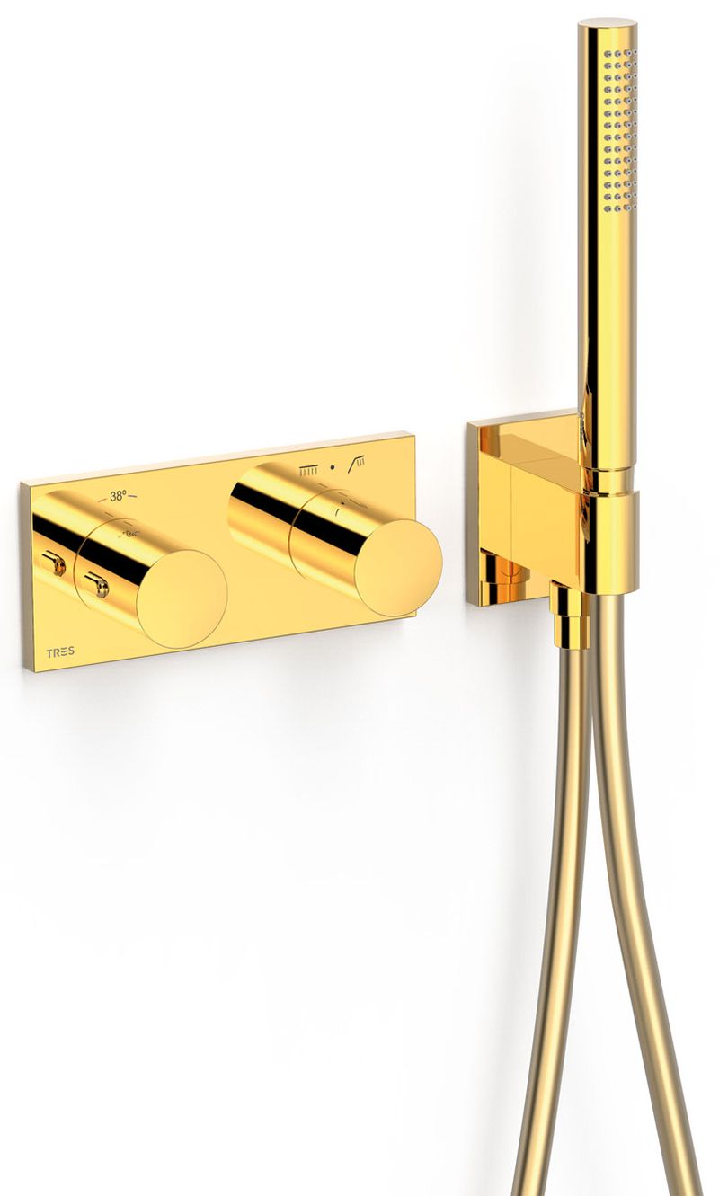 Tres B-System Badewannen- und Duscharmatur Unterputz mit Thermostat gold 30735201OR