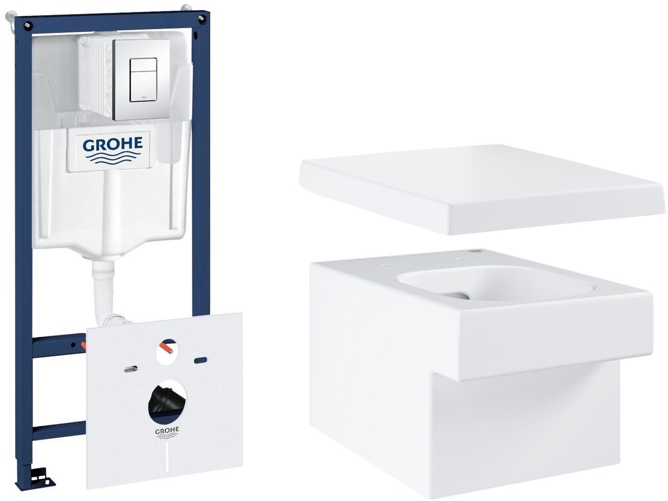 Set WC-Becken Grohe Cube Ceramic 3924500H, Unterputzrahmen Grohe Rapid SL 38827000, 39488000