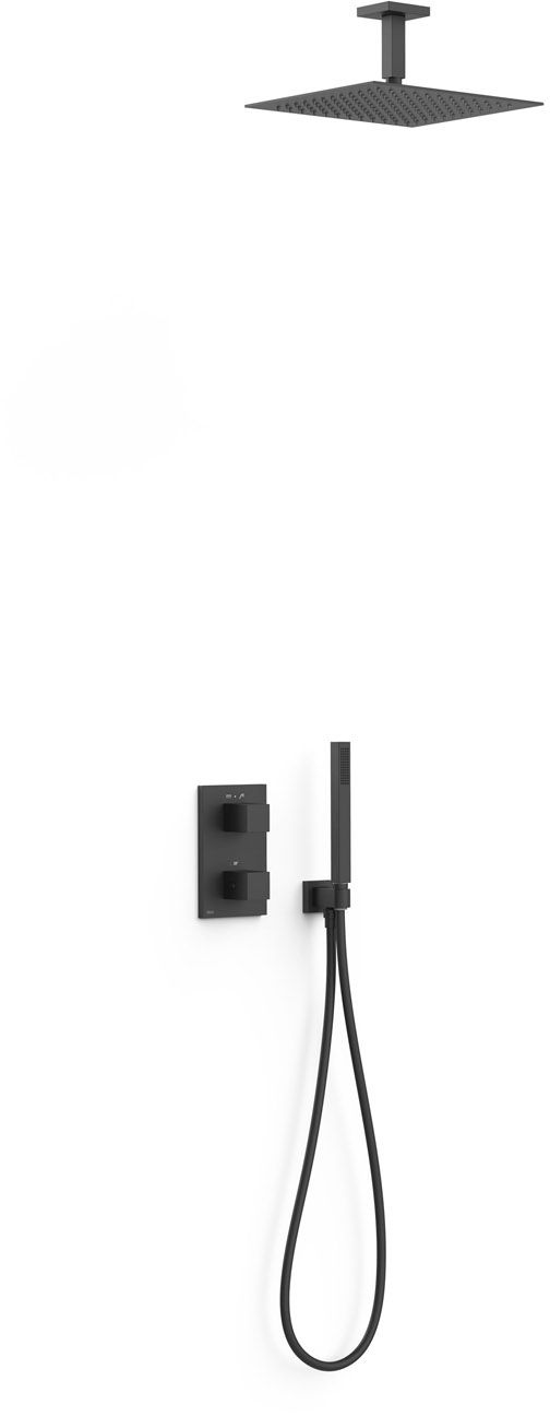 Tres Therm-Box Duschset Unterputz mit Thermostat mit Regenbrause schwarz 00625003NM