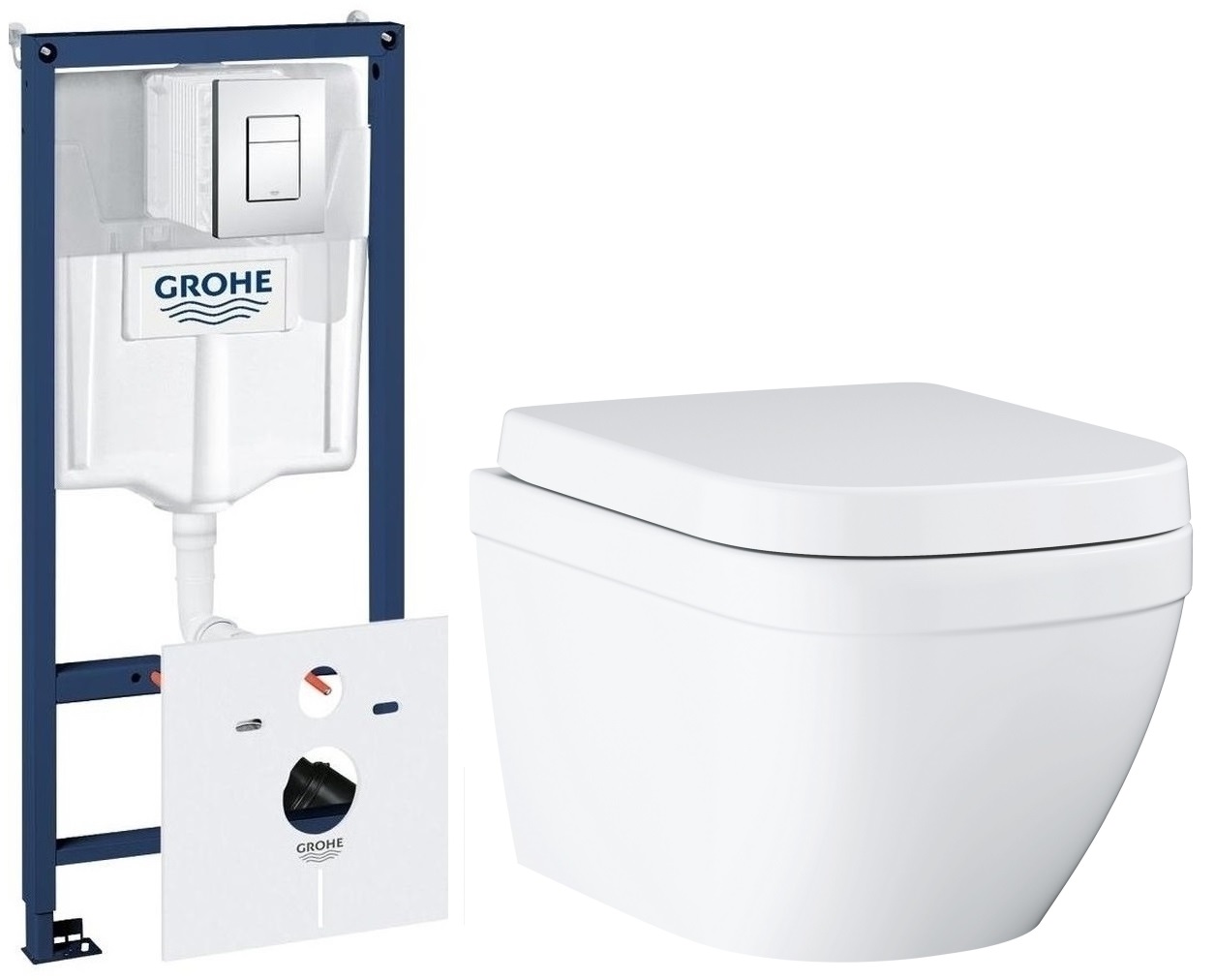 Set WC-Becken mit Absenkautomatik-Sitz Grohe Euro Ceramic 39693000, Unterputzrahmen Grohe Rapid SL 38827000