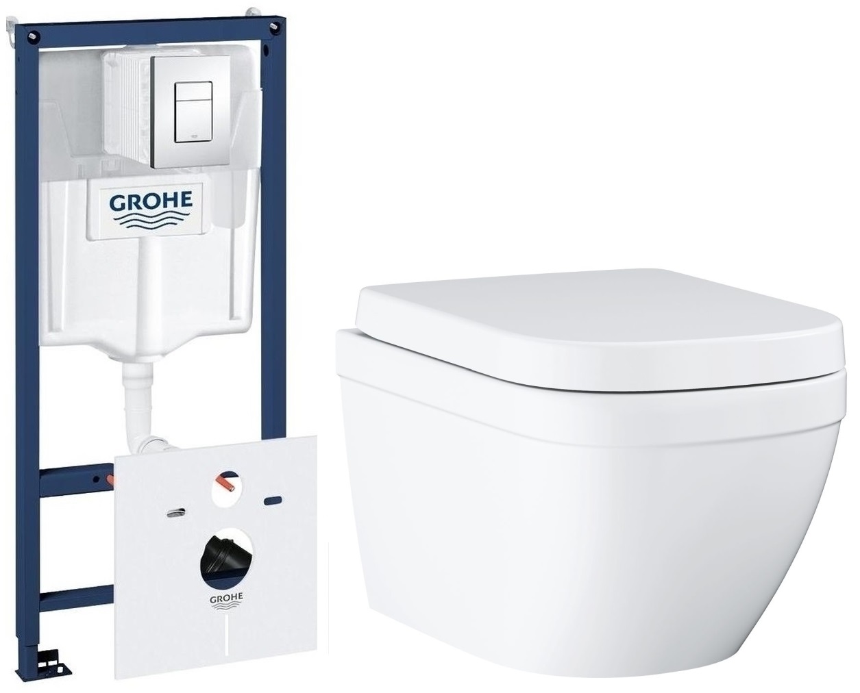 Set WC-Becken Grohe Euro Ceramic 39554000, Unterputzrahmen Grohe Rapid SL 38827000