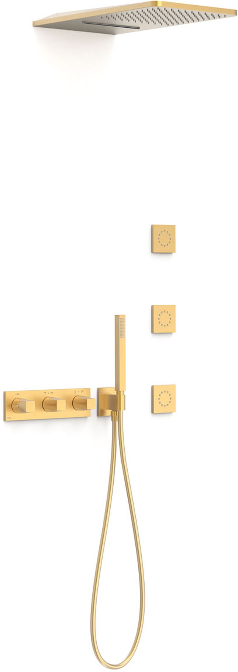 Tres B-System Duschset Unterputz mit Thermostat mit Regenbrause gold 30725405OM